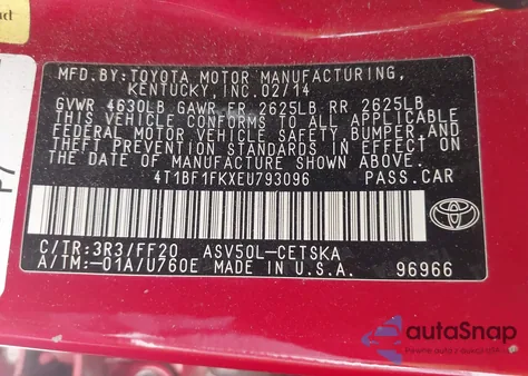 2014 Toyota Camry Se z USA, uszkodzony, nr VIN 4T1BF1FKXEU793096